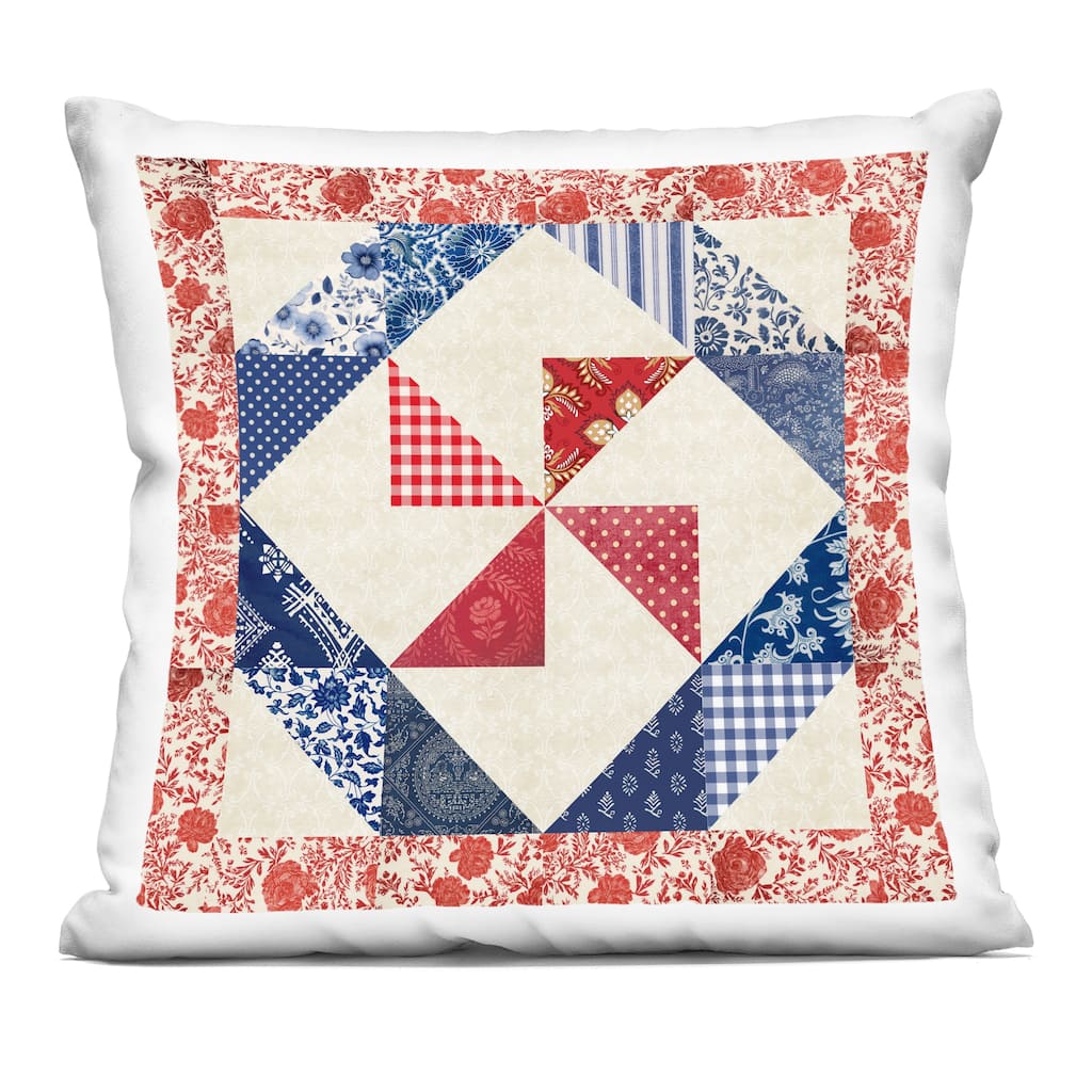 Stupell Collaged Quilt Patterns Red & Blue Decorative Printed Throw Pillow Design by Susan Arnot