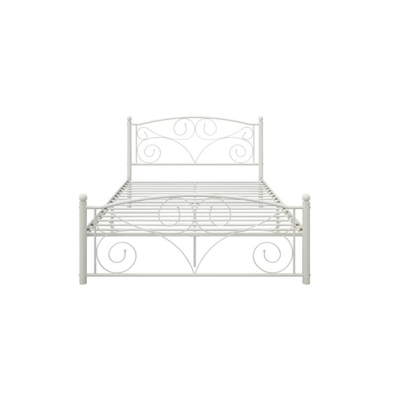 White Metal Full Size Platform Bed with Scroll Design
