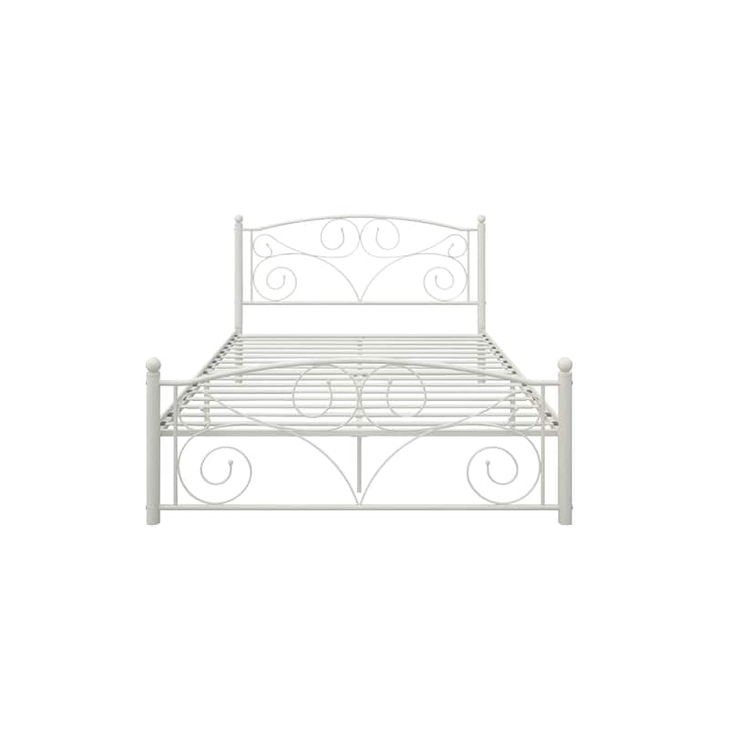 Full Size Metal Platform Bed Frame with Wrought Iron-Art Headboard/Footboard, No Box Spring Required