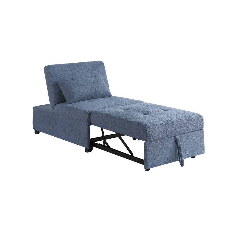 Blue Gray Sherpa Convertible Sofa Chair with Pull - out Bed and Adjustable Backrests