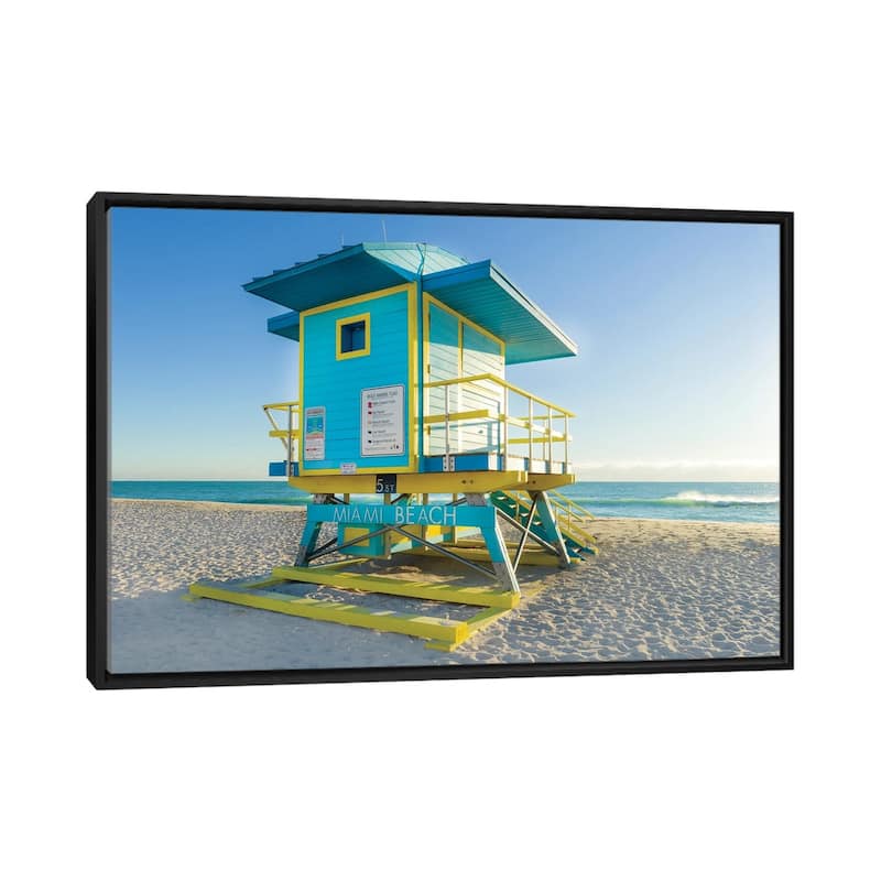 iCanvas "Sunny Beach Day Miami Florida, Blue" by Susanne Kremer Framed Canvas Print - Black - 32x48