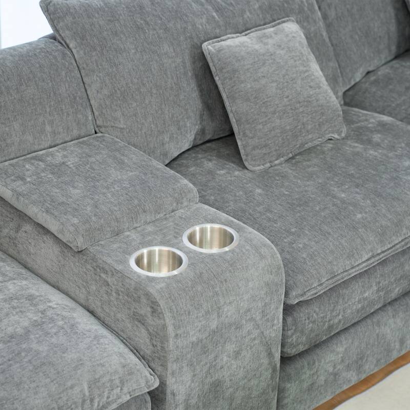 Modular U-shaped Sectional Sofa with Chaise, Chenille Upholstered Couch, Armrest Console with Cup Holders and Hidden Storage