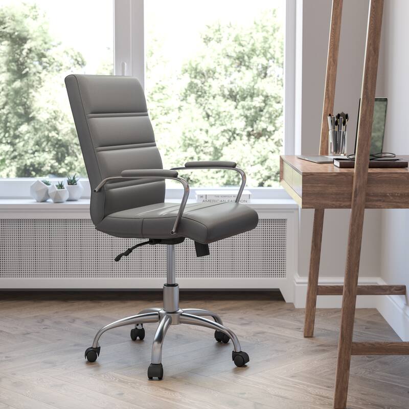 Mid-back LeatherSoft Executive Swivel Office Chair - Gray LeatherSoft/Chrome Frame