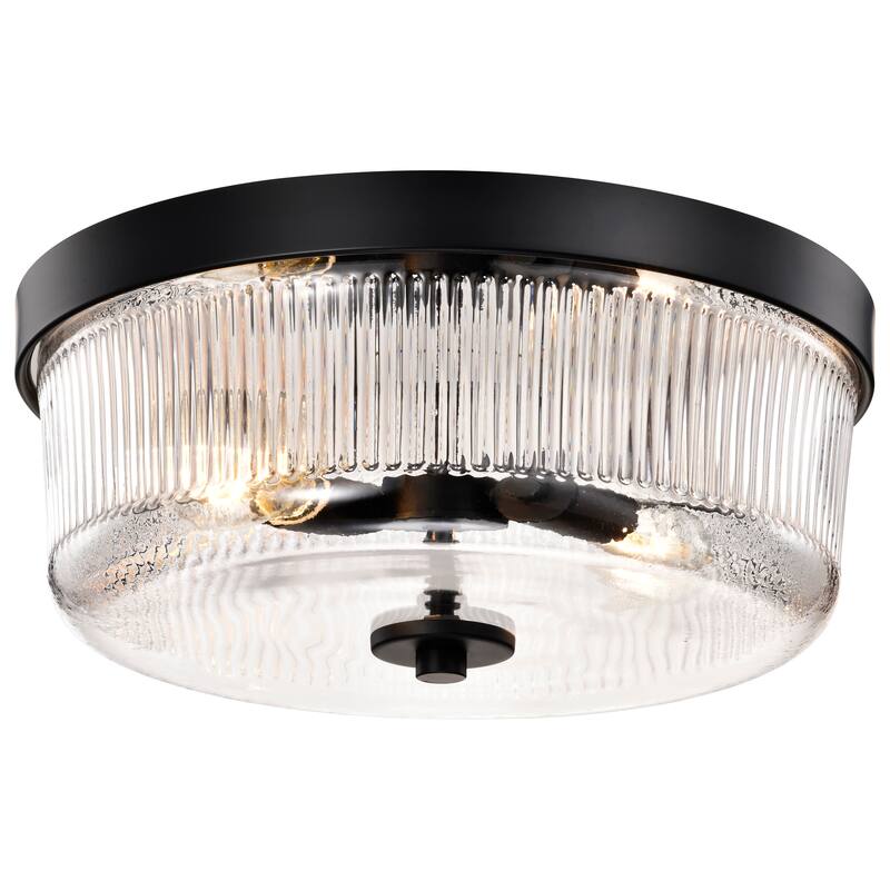 Grayson Small Flush Mount Matte Black Finish Clear Ribbed Glass - Matte Black
