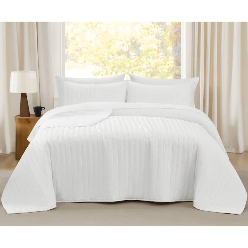 Brooklyn Loom Oversized Cotton Percale 3 Piece Quilt Set - White - Oversized King