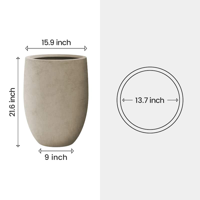 Plantara 22"H Weathered Tall Concrete planter, Modern Decorative Pot with Drainage Hole & plug, Round Plant pot for Outdoor