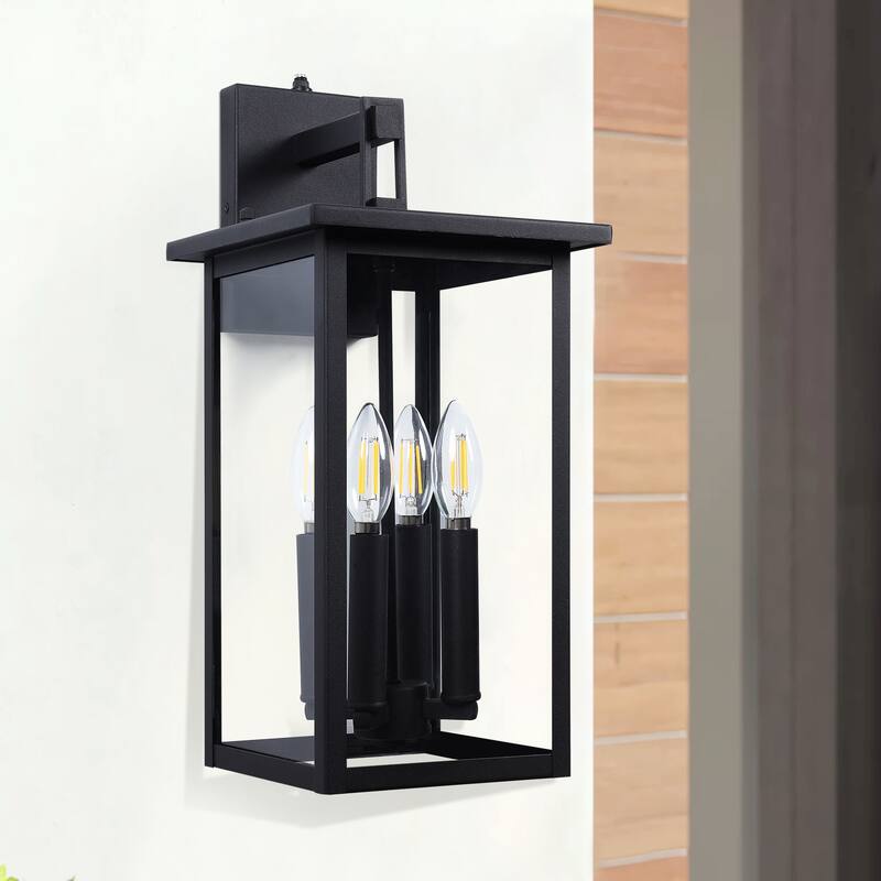 17.3"H 4-Light Outdoor Black Wall Lantern with Dusk to Dawn(2 Pack) - W8.6" x D9.6" x H17.3"