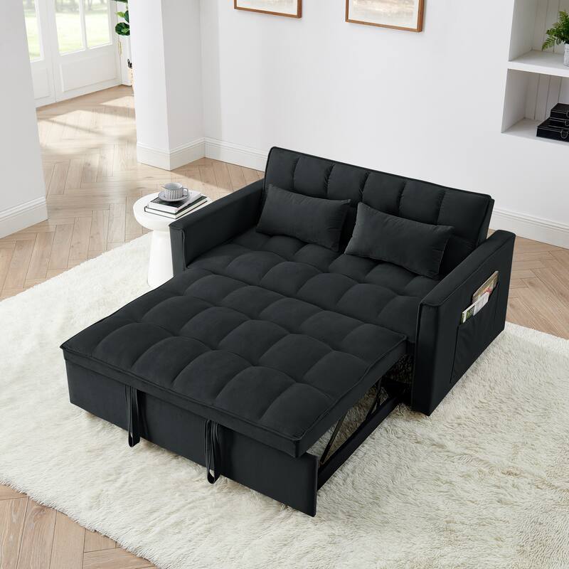 54.33 inch Black Solid Wood Foldable Sofa Bed with Adjustable Back and Multiple Features