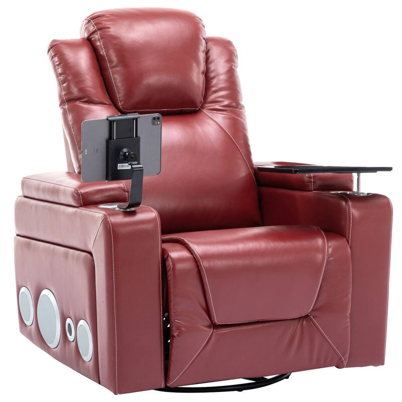 270 Degree Swivel PU Leather Power Recliner Individual Seat Home Theater Recliner with Surround Sound， Removable Tray Table