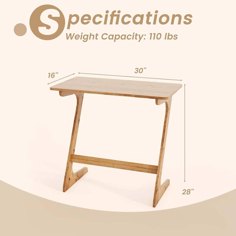 Set of 2 Bamboo TV Tray Table Z Shaped Sofa Side Table for Small Space