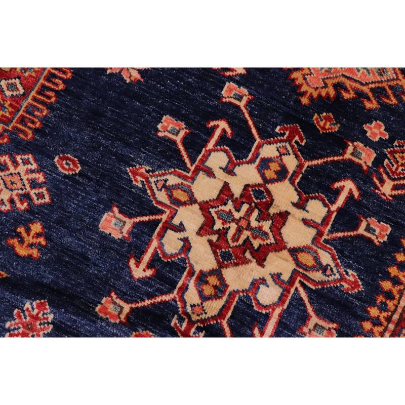 Tribal Super Kazak Paloma Blue/Red Hand Knotted Wool Rug - 8'3'' x 9'9''