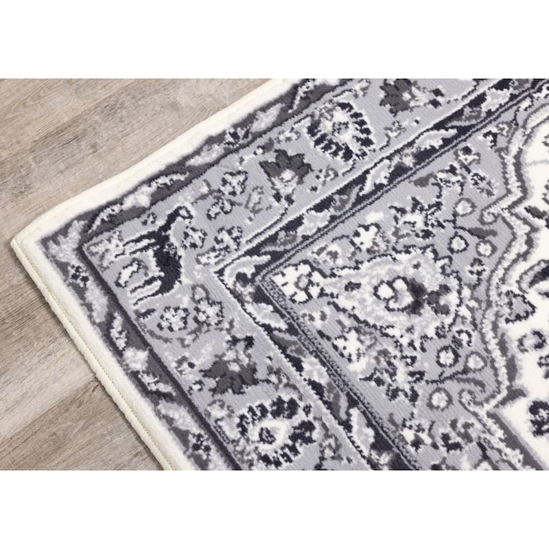Florence Collection - Cream/Grey Traditional Border Rug - 4'7" x 6'7"
