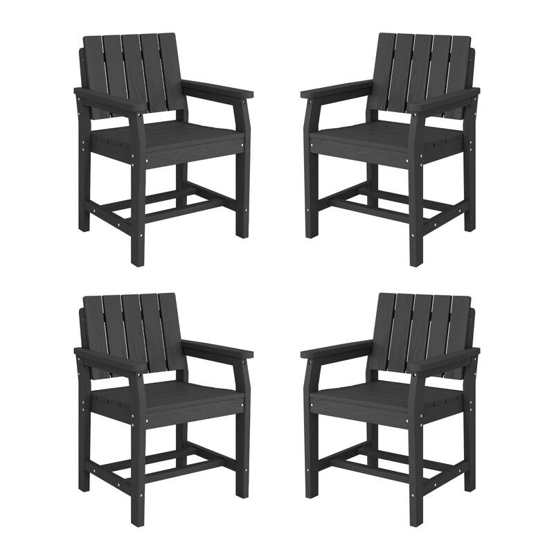 Plastic HDPE Patio Dining Chair with 19.69in Wide Seat Set of 4 - N/A - Black
