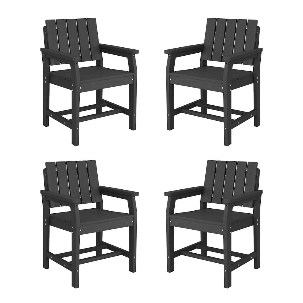 Plastic HDPE Patio Dining Chair with 19.69in Wide Seat Set of 4 - N/A