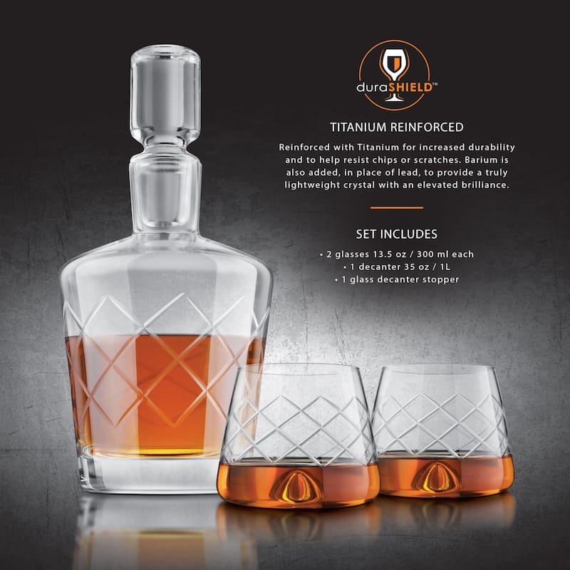 Final Touch 4 Piece Lead Free Crystal Whiskey Decanter Set - Decanter: 35 oz and Glasses: 13.5 oz