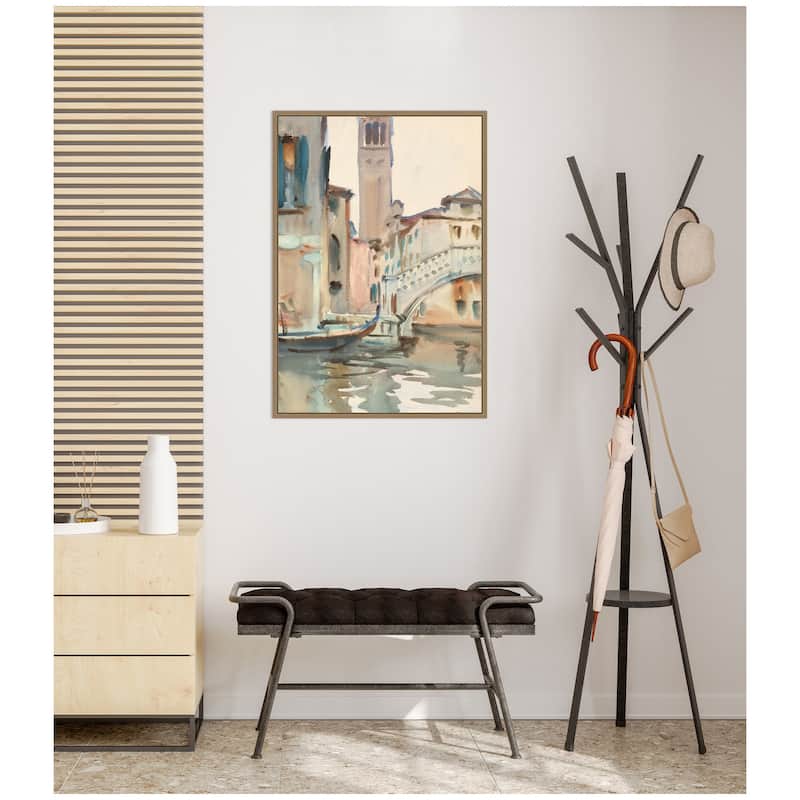 Kate and Laurel A bridge and Campanile Venice 1902 John Singer Sargent by Nostalgia Prints Framed Canvas Wall Art Print