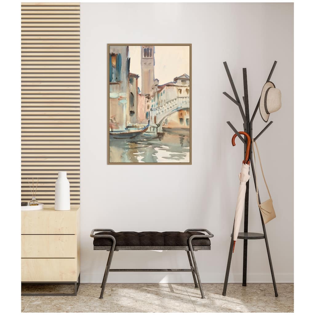 Kate and Laurel A bridge and Campanile Venice 1902 John Singer Sargent by Nostalgia Prints Framed Canvas Wall Art Print