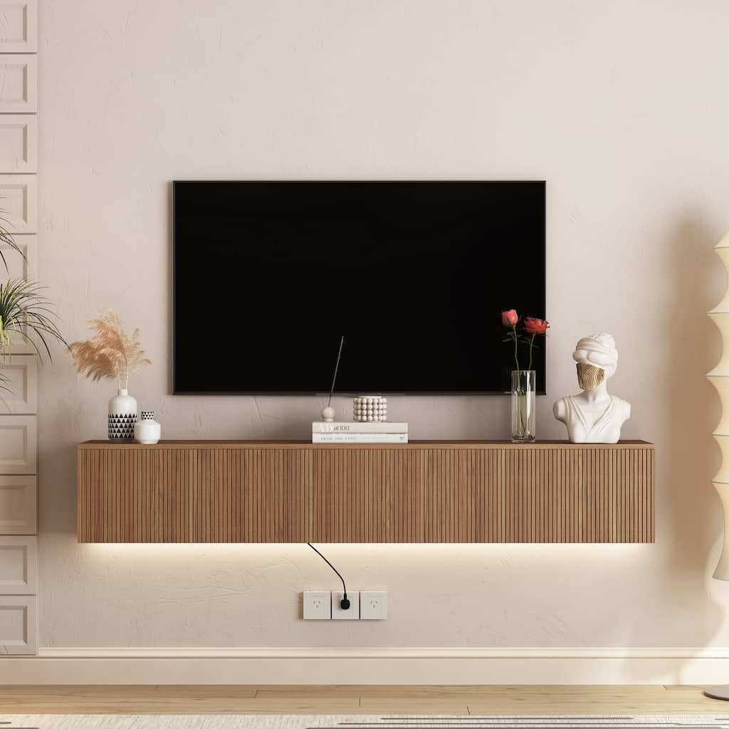 Floating TV Stand Wall Mounted with 16 Color LEDs,69" Modern TV Stand,TV Cabinet Entertainment Center for 55 60 65 Inch