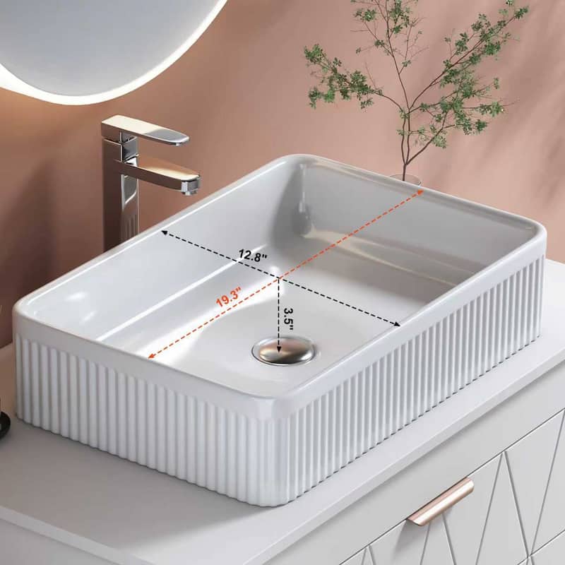 Wall-mounted Bathroom Vanity with Vertical Textured Ceramic Sink, Drawers with Diamond-patterned Design and Rose Gold Handles