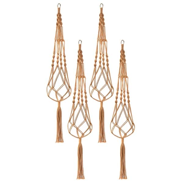 Macrame Plant Hanger (4, 6, 8 Pack) Hanging Plant Pots Cotton Rope - 4 Pack - Brown