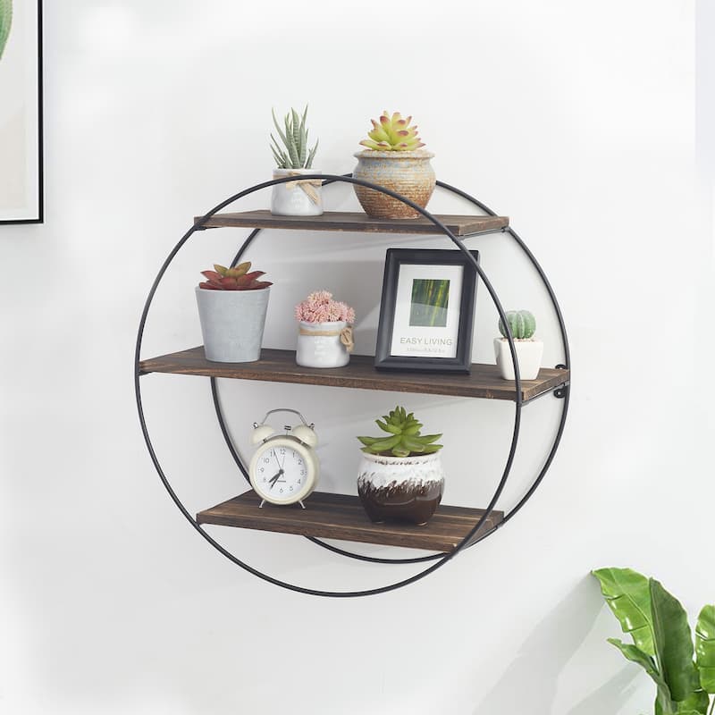 Circle Pine Solid Wood Floating Wall Mounted Shelf with Live Edge - 19.68 inch L