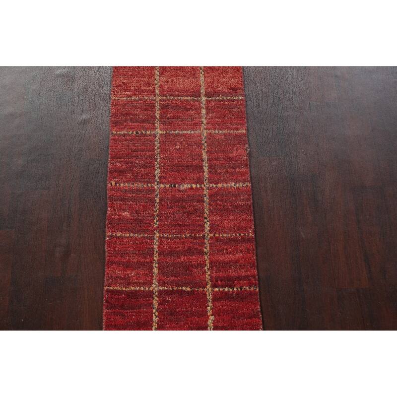 Geometric Modern Moroccan Oriental Runner Rug Hand-knotted Wool Carpet - 2'0" x 17'3"