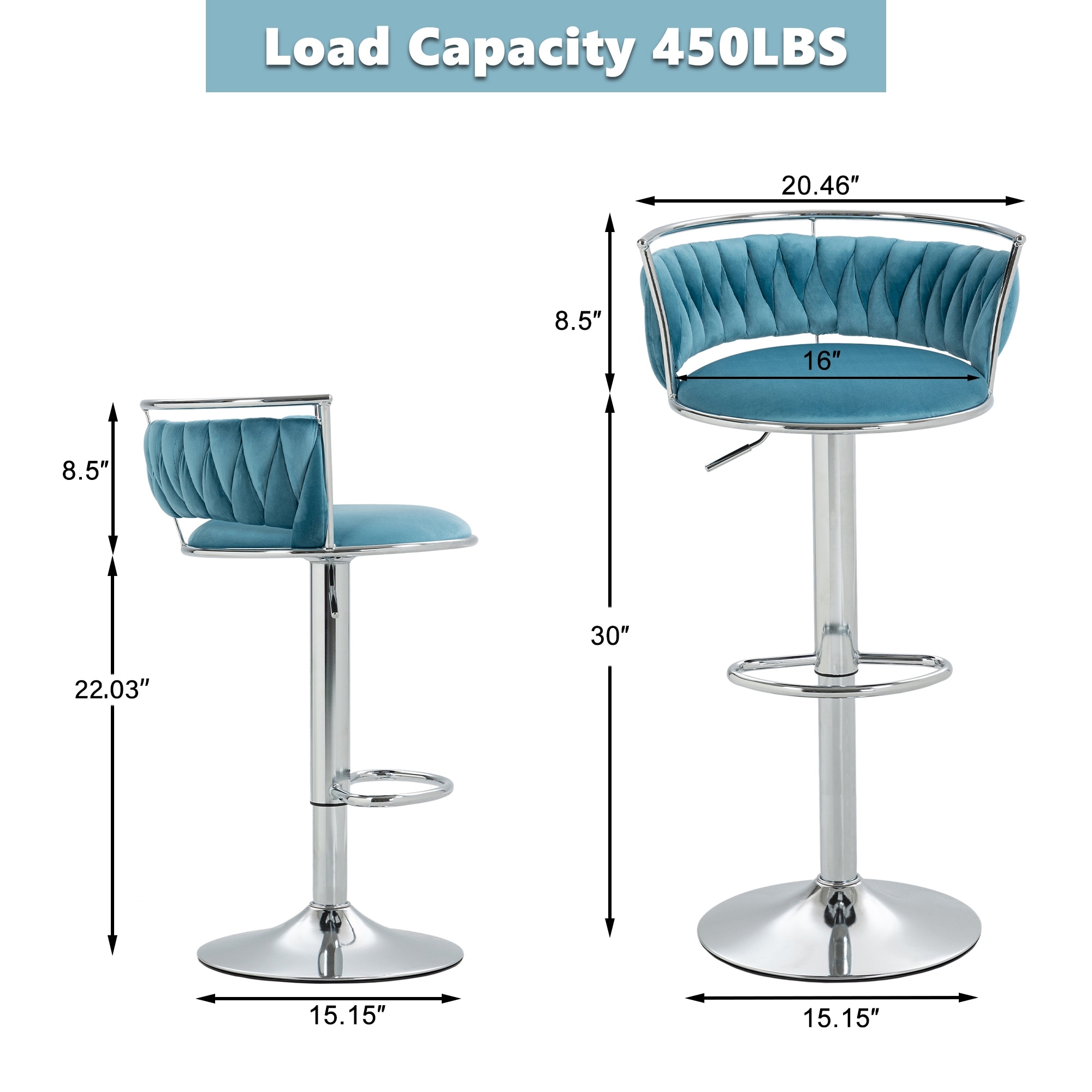 Set of 4 Bar Stools Adjustable Swivel with Gold Frame