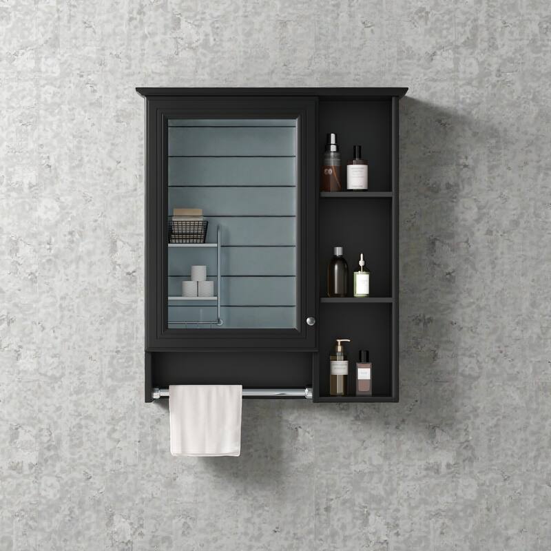 24 Inch Wall Mounted Medicine Cabinet with Mirror, Adjustable Shelf and Towel Bar, Bathroom Storage