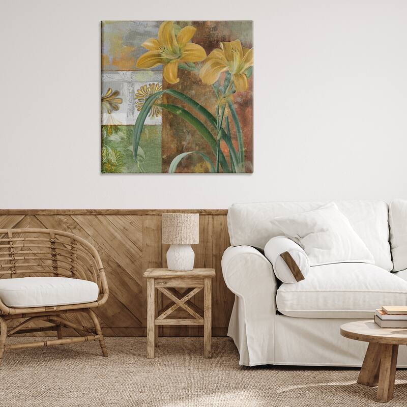 Stupell Yellow Lilies on Vintage Tile Canvas Wall Art Design By Sasha