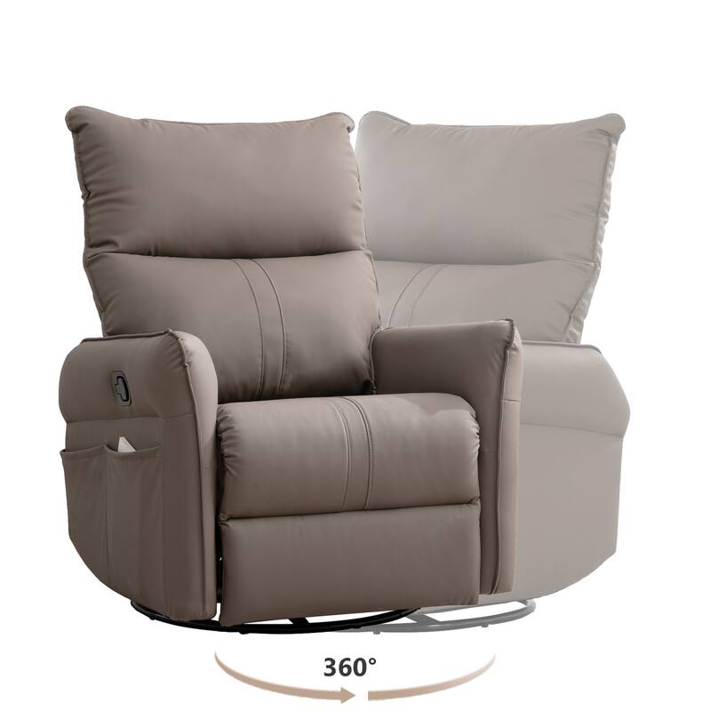 PU Rocking Recliner Chair, 360 Swivel Nursery Rocking Chair, Rocking Swivel Recliner Chair for Bedroom, Side Pocket