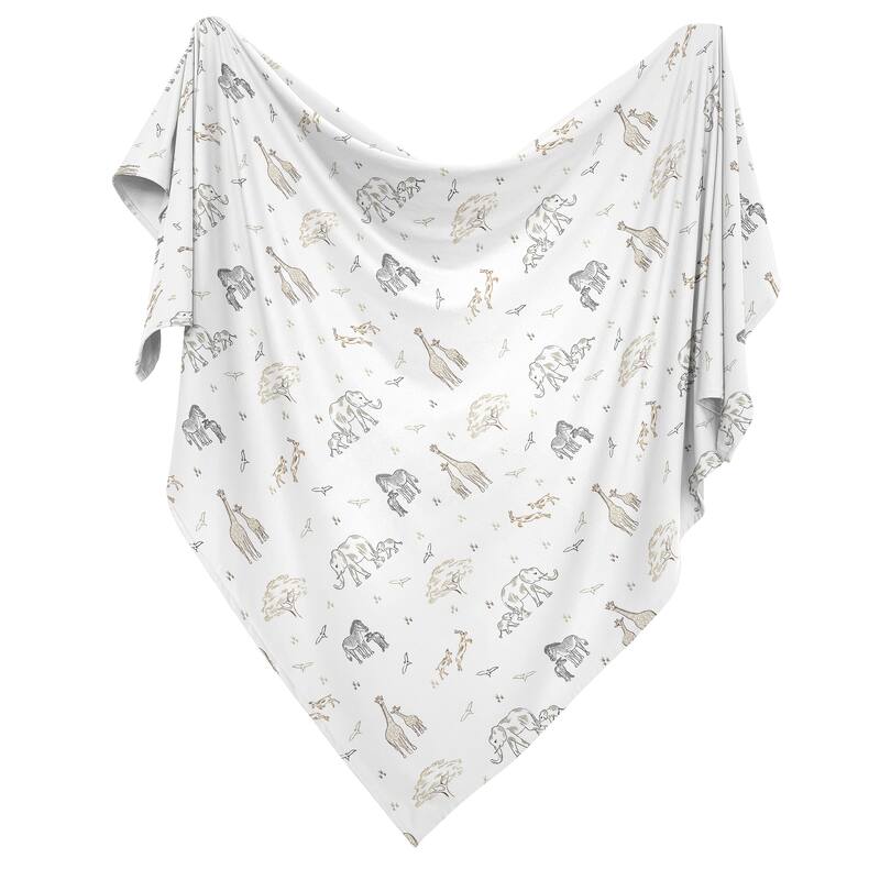 Sweet Jojo Designs Jungle Safari Animal Boy Girl Gender Neutral Unisex Baby Swaddle Receiving Blanket Elephant Giraffe Serengeti
