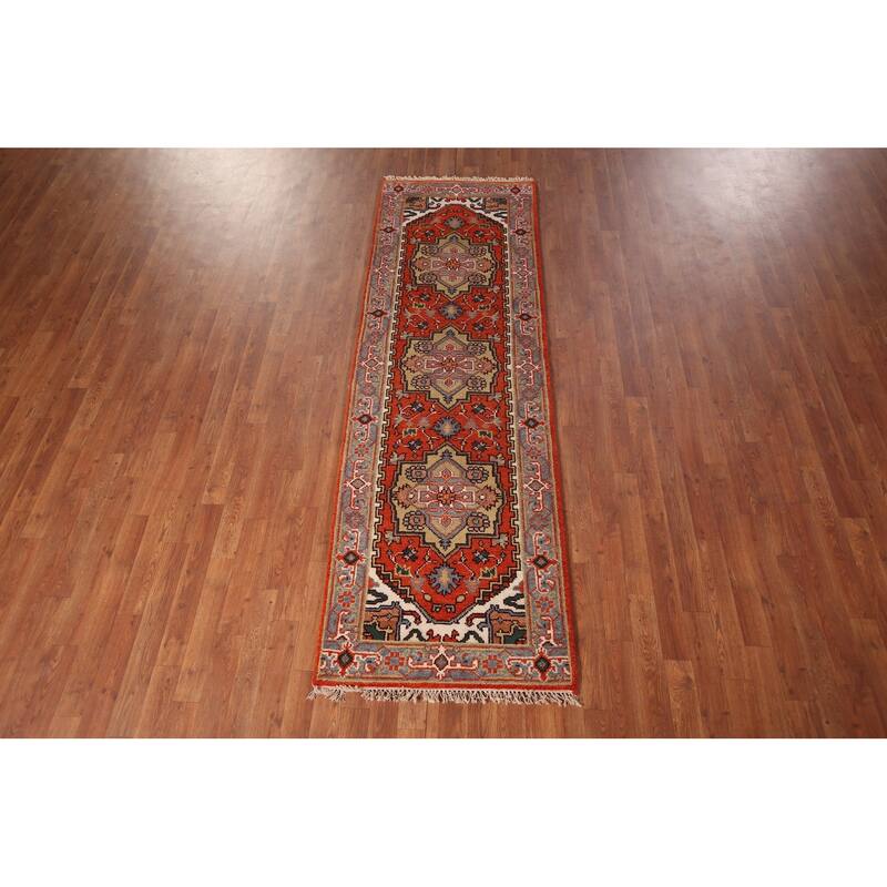 Orange Heriz Serapi Oriental Runner Rug Hand-Knotted Wool Carpet - 2'7"x 8'1"
