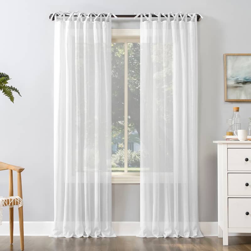 No. 918 Bethany Slub Textured Linen Blend Sheer Tie Top Curtain Panel, Single Panel Bed Bath