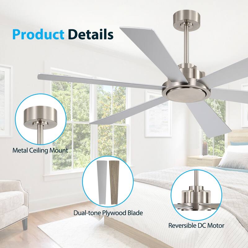 MLiAN Ceiling Fan 60inch Playwood Blades Remote Control 6-Speed DC - 60''
