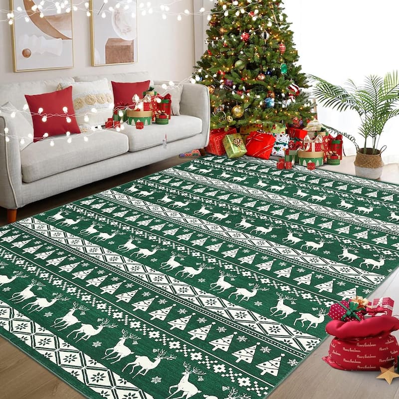 Snowflake Christmas Holiday Decorative Area Rug, for Bedroom Living Room, Green - 8*10ft