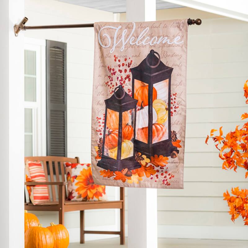 Pumpkin Lanterns House Burlap Flag
