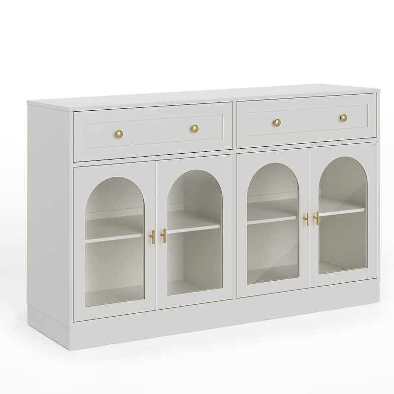 Wide Sideboard Buffet with 2 Drawers & 4 Doors (Set of 2) - N/A