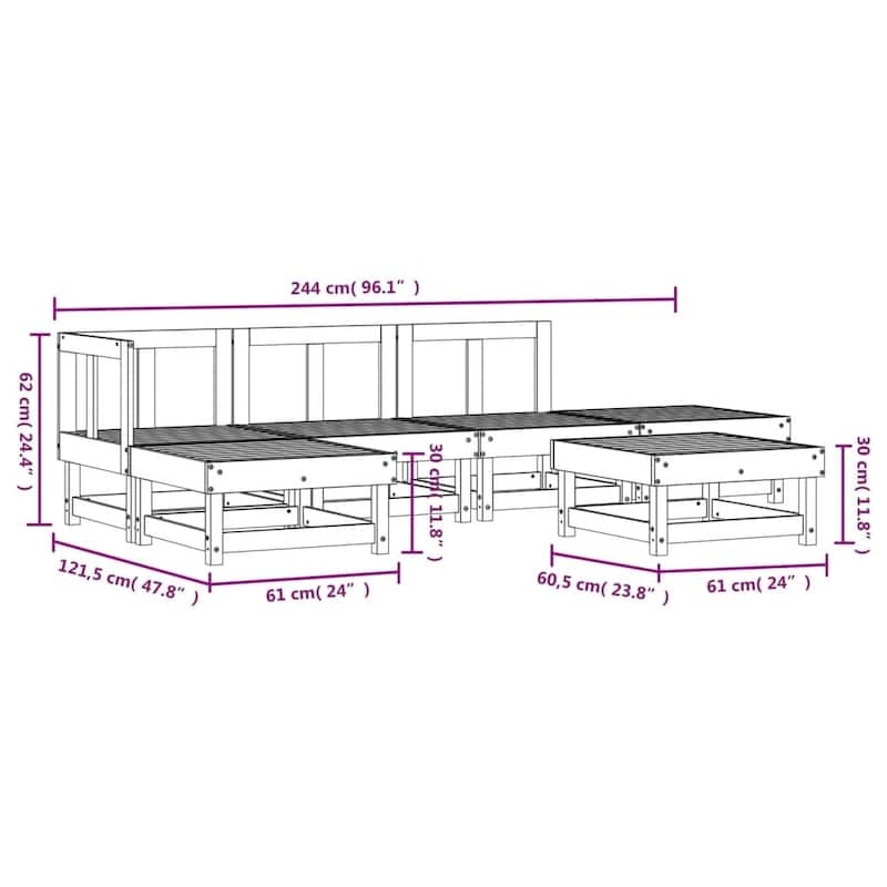 vidaXL Garden Lounge Set Natural pine wood Solid pine wood 6 Piece Set - 24.0 x 24.0 x 24.4