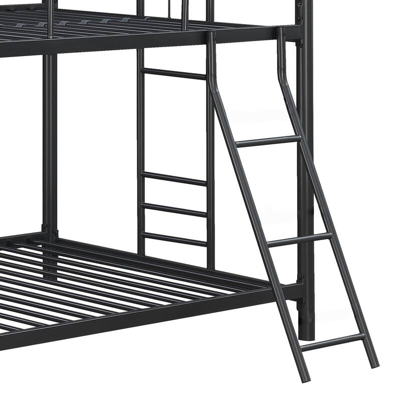 Twin/Full Over Full Triple Bunk Bed, Modern Steel Frame, Noise-Free, Black