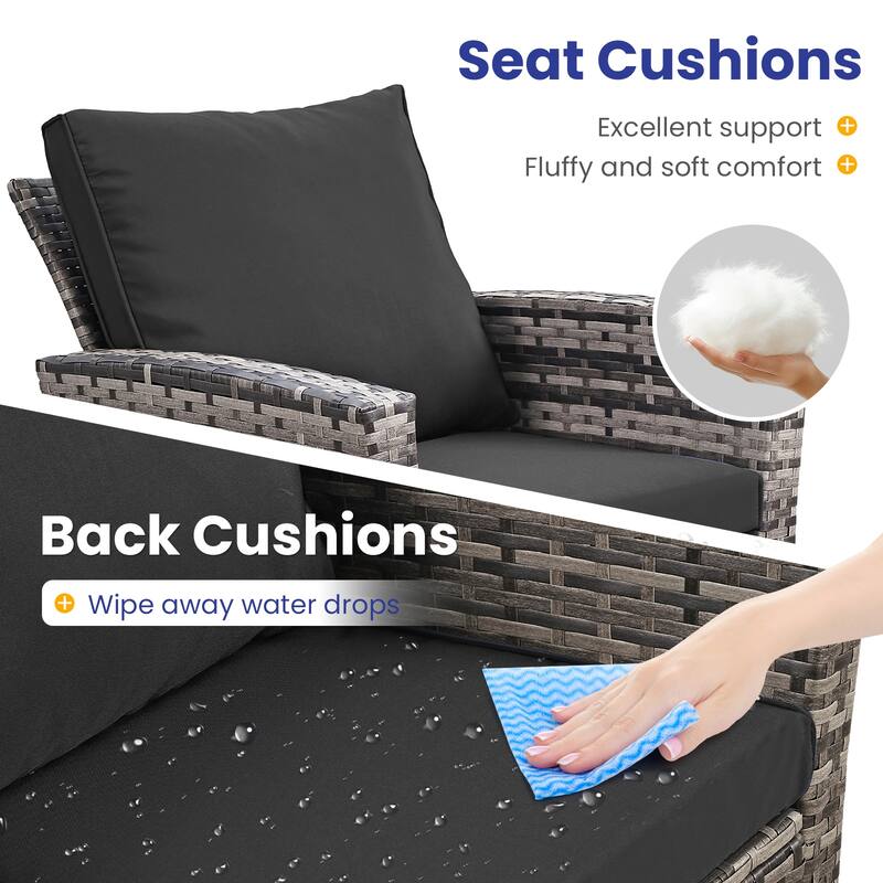 Thicker 4-Piece Wicker Outdoor Sofa Set, 1 Loveseats, 2 Single Sofas, 1 Table