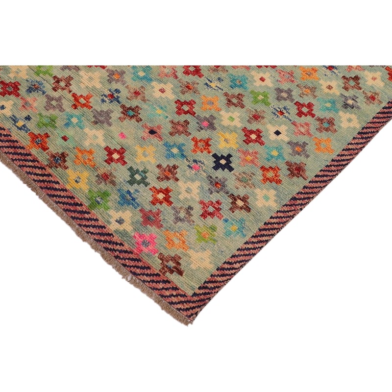 Eclectic Balochi Higgins Blue/Red Hand Knotted Wool Rug - 3'4'' x 5'0''