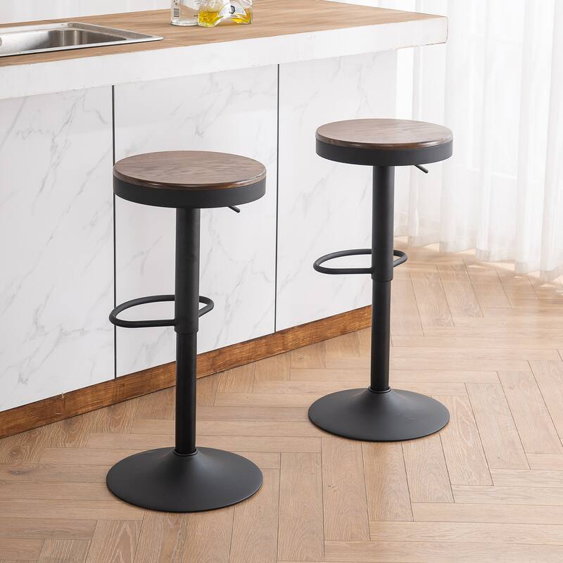 Adjustable Swivel Bar Chairs Backless Round Barstools Set of 2