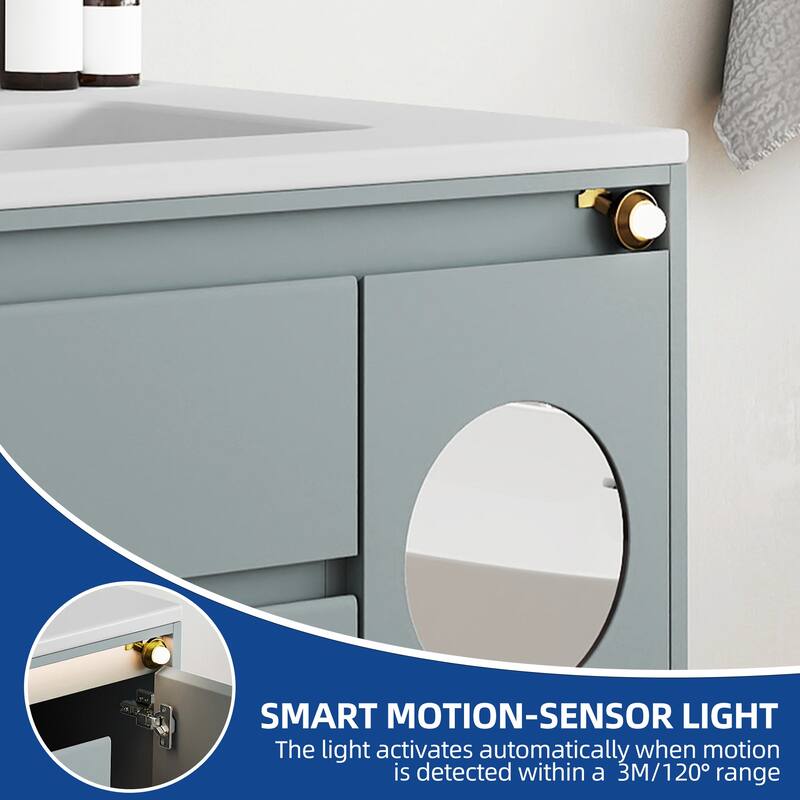 Moasis 31 Inch Gray Bathroom Vanity with Motion Sensor Light and Ample Storage