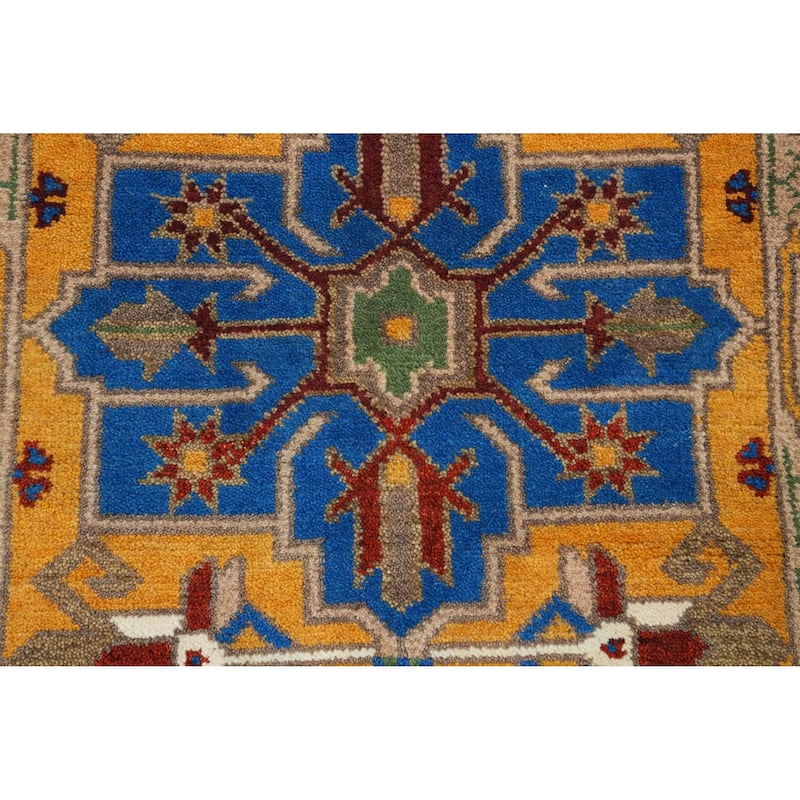 Hand Knotted Oriental 100% Wool Carpet Traditional Geometric Oranges & Rust Kazak Runner Rug - 7' 9'' X 2' 5''
