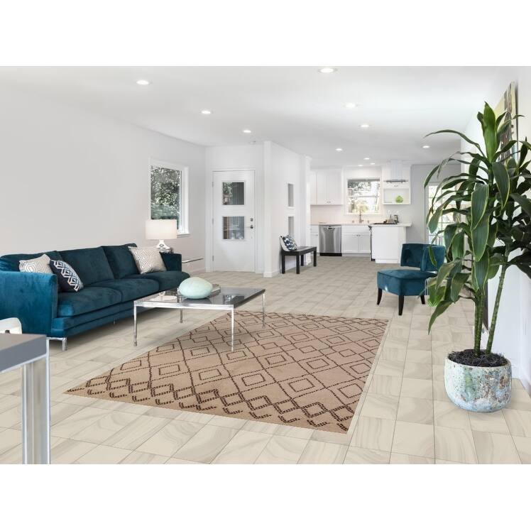 Hand Knotted Oriental 100% Wool Carpet Modern Geometric Beige & Ivories Moroccan Area Rug - 8' 0'' X 5' 0''