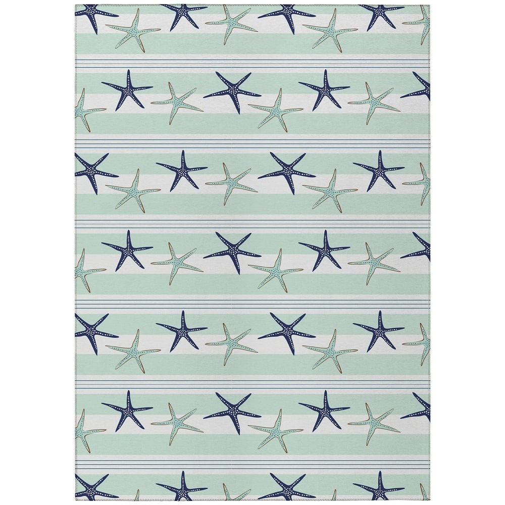 Indoor/ Outdoor Surfside Starfish Stripes Washable Rug New