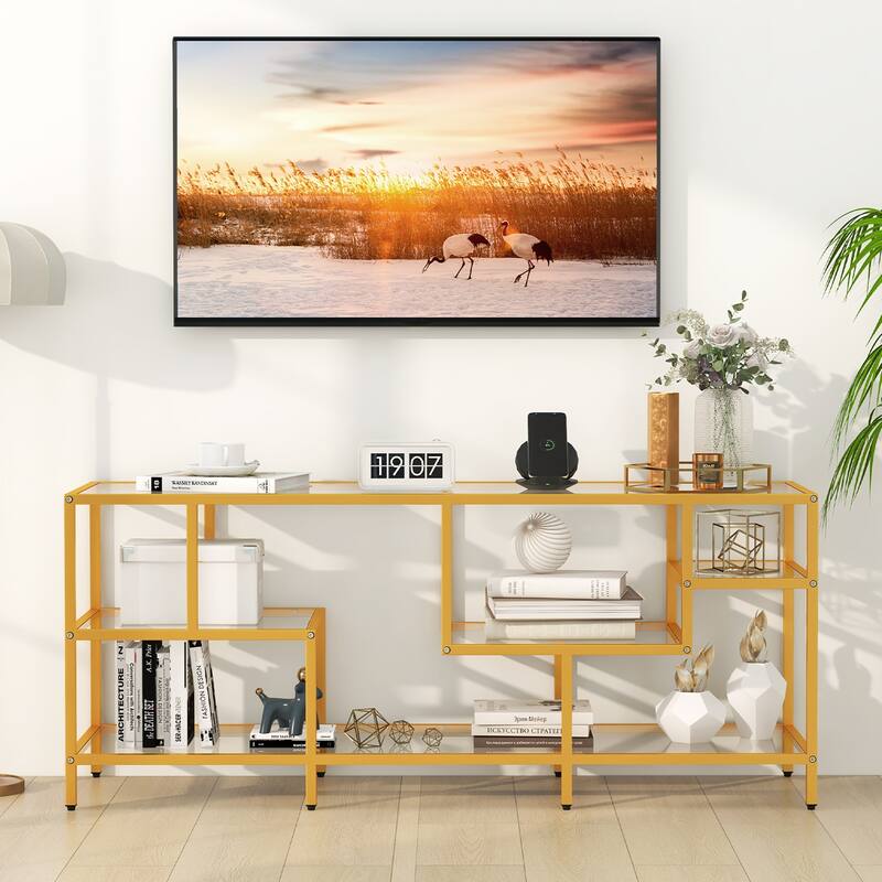 Gymax 58'' TV Stand for TVs up to 65'' w/ Tempered Glass Shelves TV