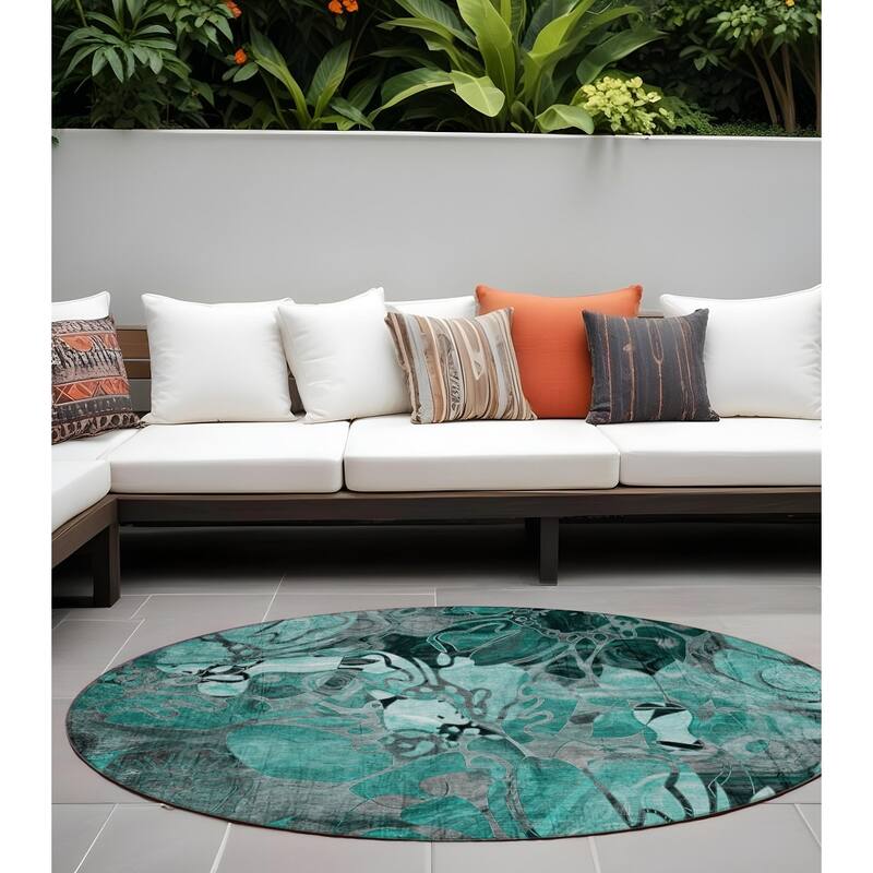 Camo Artistic Abstract Weather Resistant Classic Meets Modern Outdoor Rug - 8' X 8' - Multi