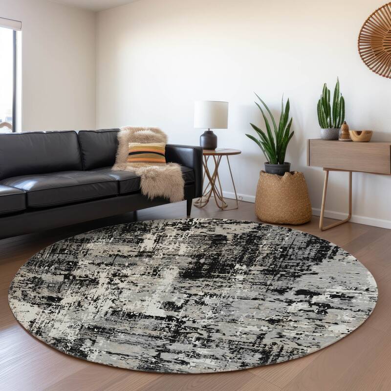 Premium Washable Super Soft Abstract Acree Mayfield Rug - Black - 8' x 8'