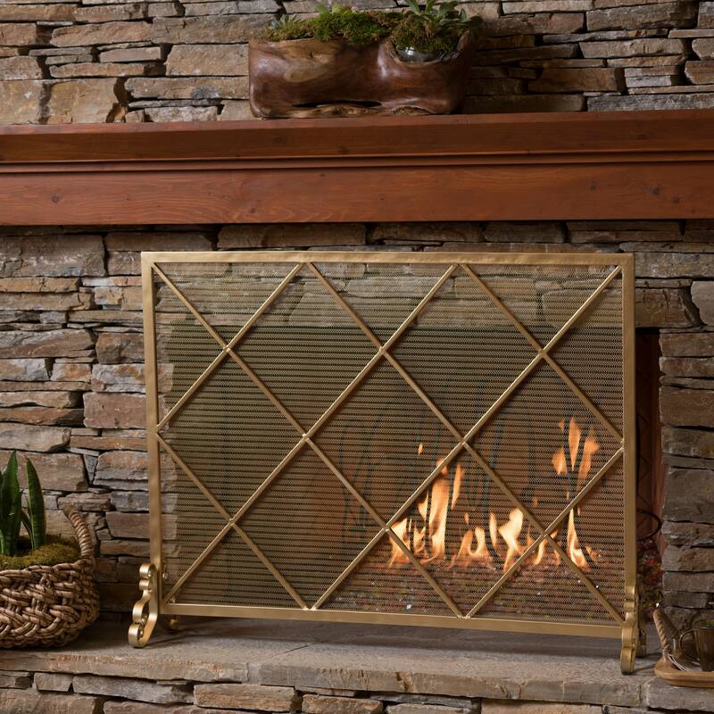 Howell Single Panel Iron Fireplace Screen by Christopher Knight Home - Gold